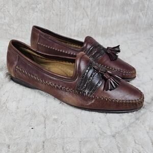 Santoni Tassel Loafers Mens 9 EE Brown Made In Italy Woven Western Classic Prep